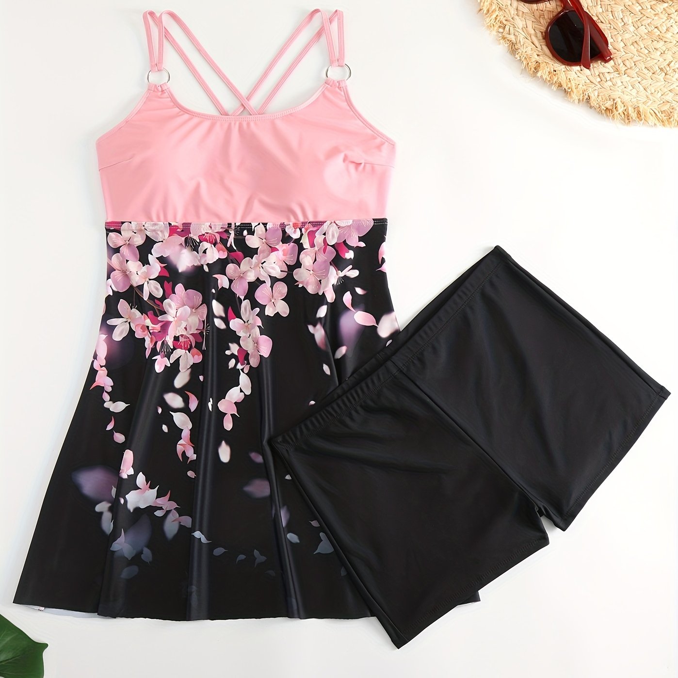  Sakura Print Tankini Set Women's Two Piece