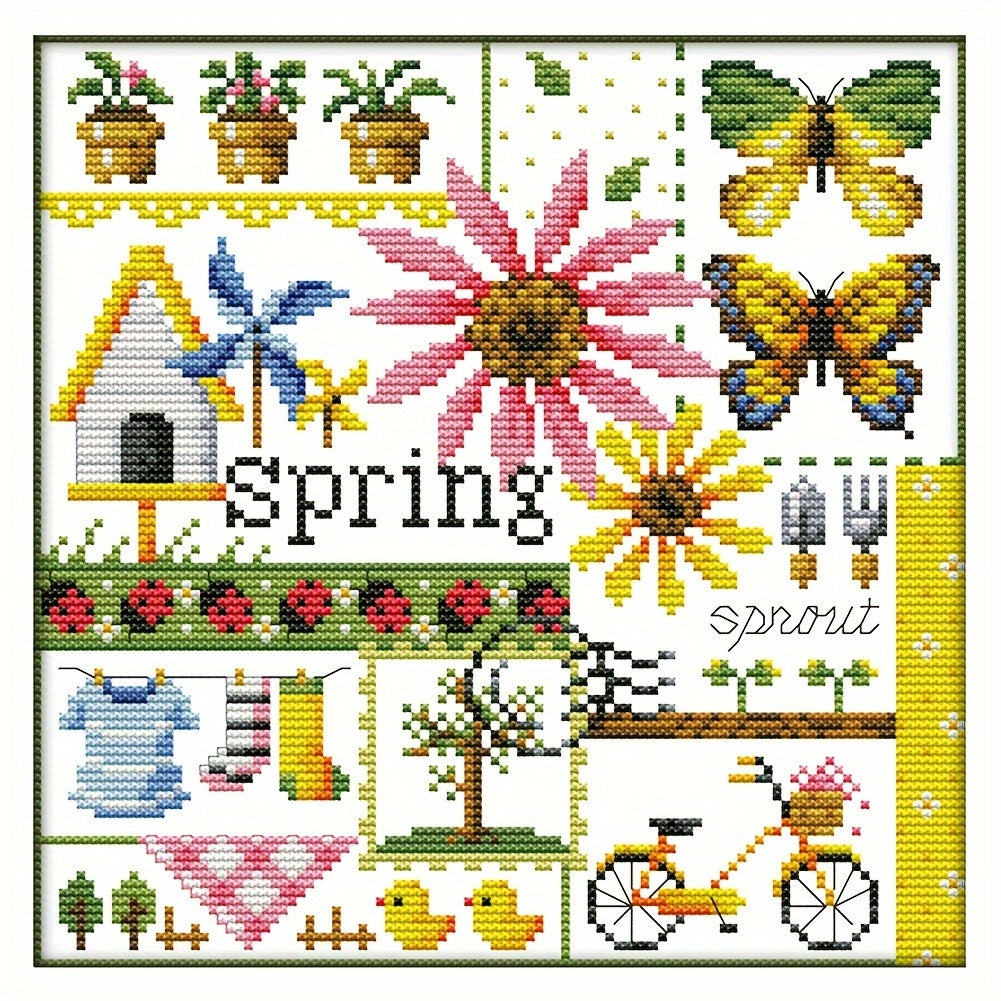 Four Seasons Stamped Cross Stitch Kit 14CT DIY Needlework Decor