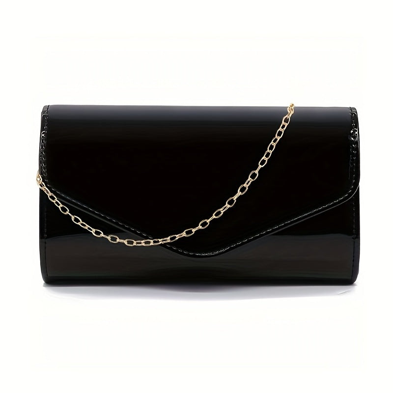 Glossy Envelope Chain Crossbody Bag PU Leather Shoulder Bag