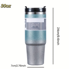 30oz Gradient Stainless Steel Thermal Cup Double Straw Personality Car Handy Cup