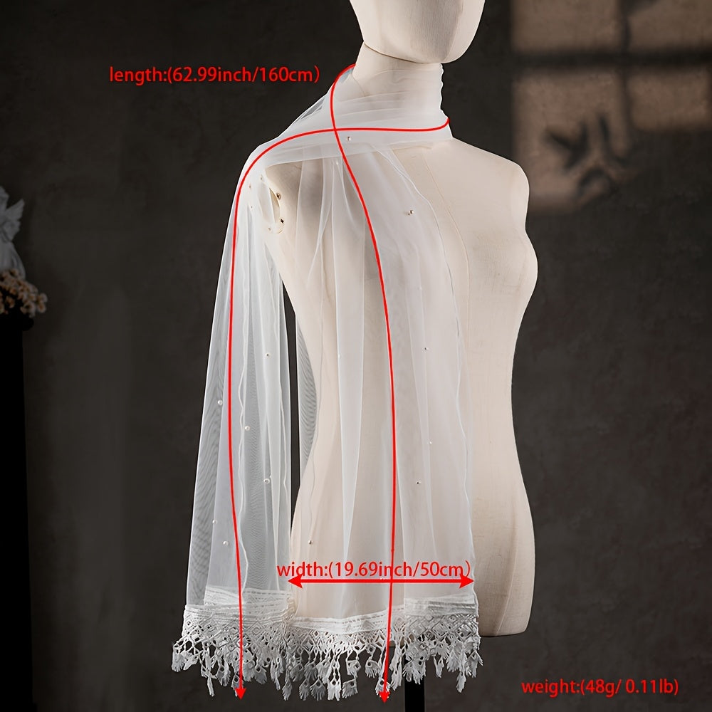 Off Shoulder Tulle Wedding Shawl Floral Print Bridal Veil
