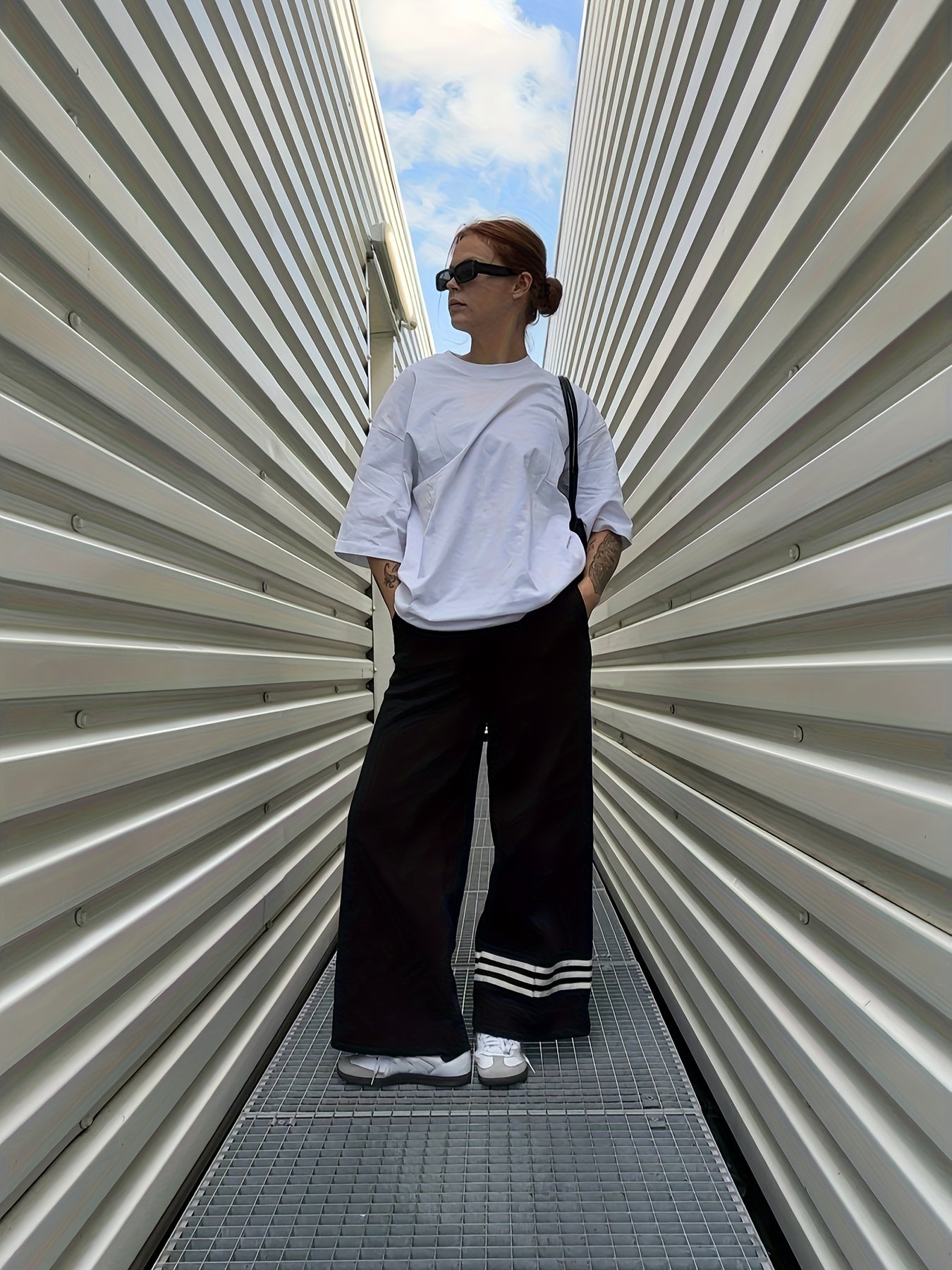  Wide Leg Stripe Print Pants with Pockets