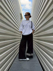  Wide Leg Stripe Print Pants with Pockets