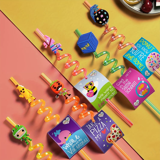24 Gamer Themed Straws with 2 Brushes for Battle Royale Birthday Parties