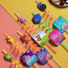 24 Gamer Themed Straws with 2 Brushes for Battle Royale Birthday Parties