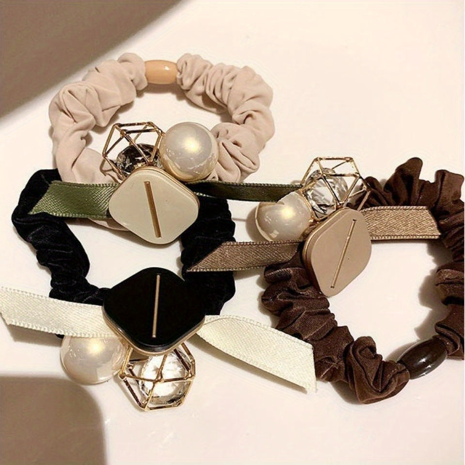 3-Piece Geometric Beads Plush Hair Loops