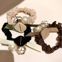 3-Piece Geometric Beads Plush Hair Loops