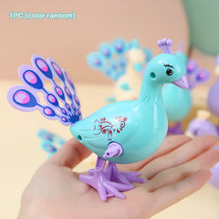 Whimsy Peacock Jumping Toy Wind Up Figurine Festive Play Gift