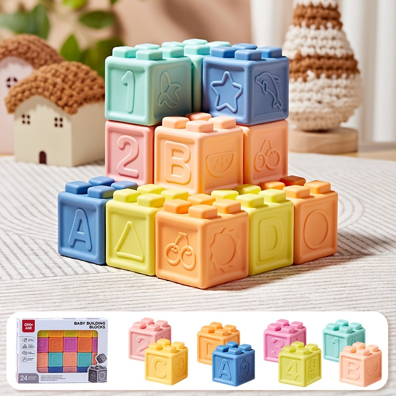 Soft Rubber Building Blocks Puzzle Toy for Kids 0-3 Years