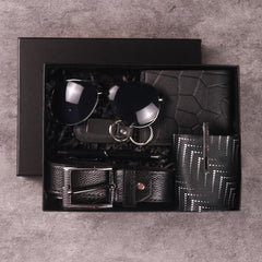 7pcs Men's Gift Set with Box Glasses Wallet Tie Tie Clip Belt