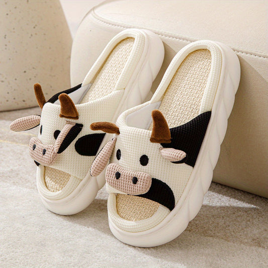 Women's Cartoon Cow House Slippers Soft Anti-slip Warm Plush Slides