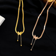 Stainless Steel Butterfly Pendant Necklace for Women Girls