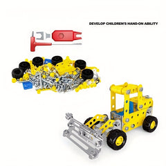 180pcs Metal Steam Kit 7 in 1 Engineering Vehicle Model Yellow
