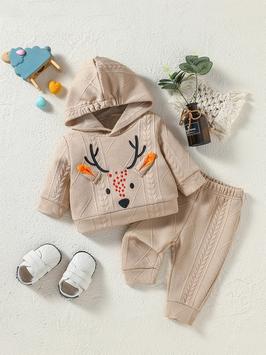 Christmas Baby Deer Hooded Sweatshirt & Pants Creamy