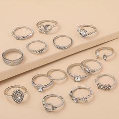Vintage Rhinestone Stackable Ring Set for Women Girls