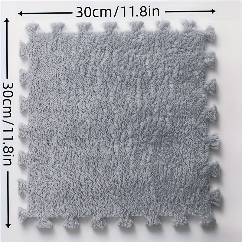 12pcs Plush Interlocking Floor Mat with Border Soft Tiles for Home Playroom