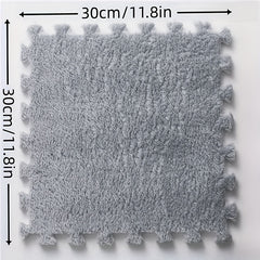 12pcs Plush Interlocking Floor Mat with Border Soft Tiles for Home Playroom