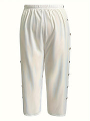 Solid Wide Leg Trousers Elastic High Rise Pants