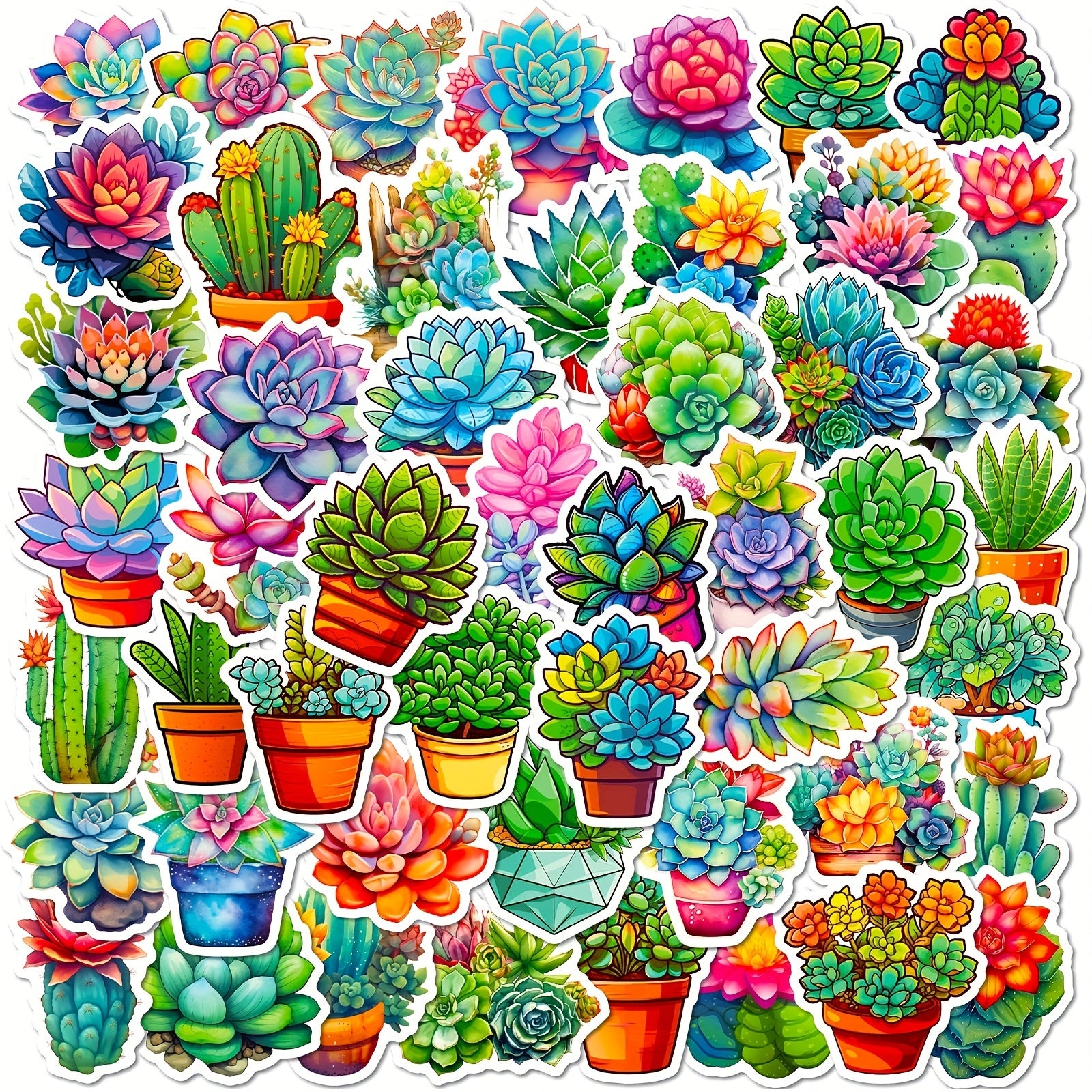 50pcs Succulent Cactus Stickers for Water Bottle Laptop Phone
