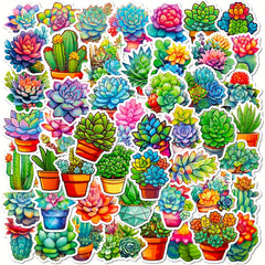 50pcs Succulent Cactus Stickers for Water Bottle Laptop Phone