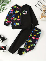 Boys 2pcs Paint Splash Sweatshirt & Pants Set
