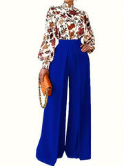  Solid High Rise Wide Leg Trousers
