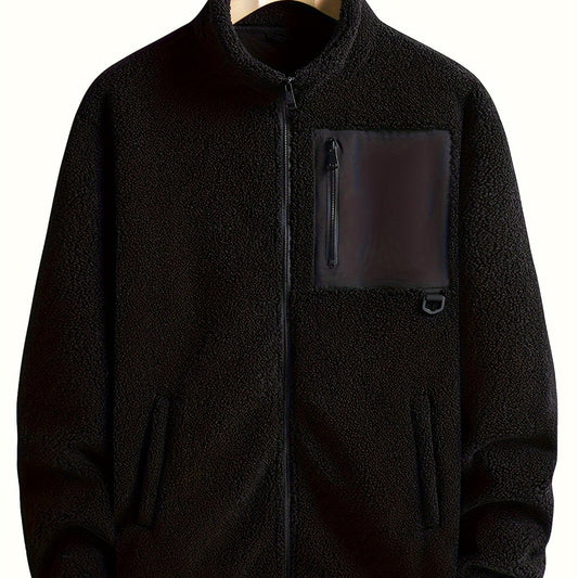 Men's Fleece Zip Up Stand Collar Jacket for Autumn Winter