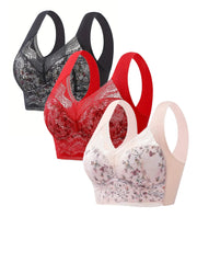 3pcs Lace Wireless Push Up Bras Comfy Women's Lingerie
