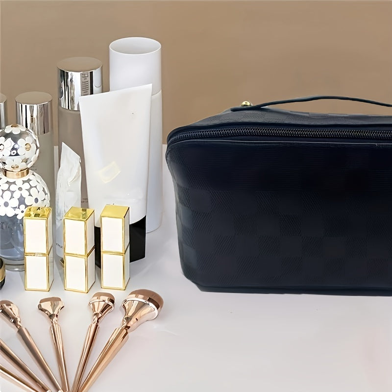 Plaid Pattern Makeup Zipper Bag Lightweight Cosmetic Travel Toiletry Wash Bag