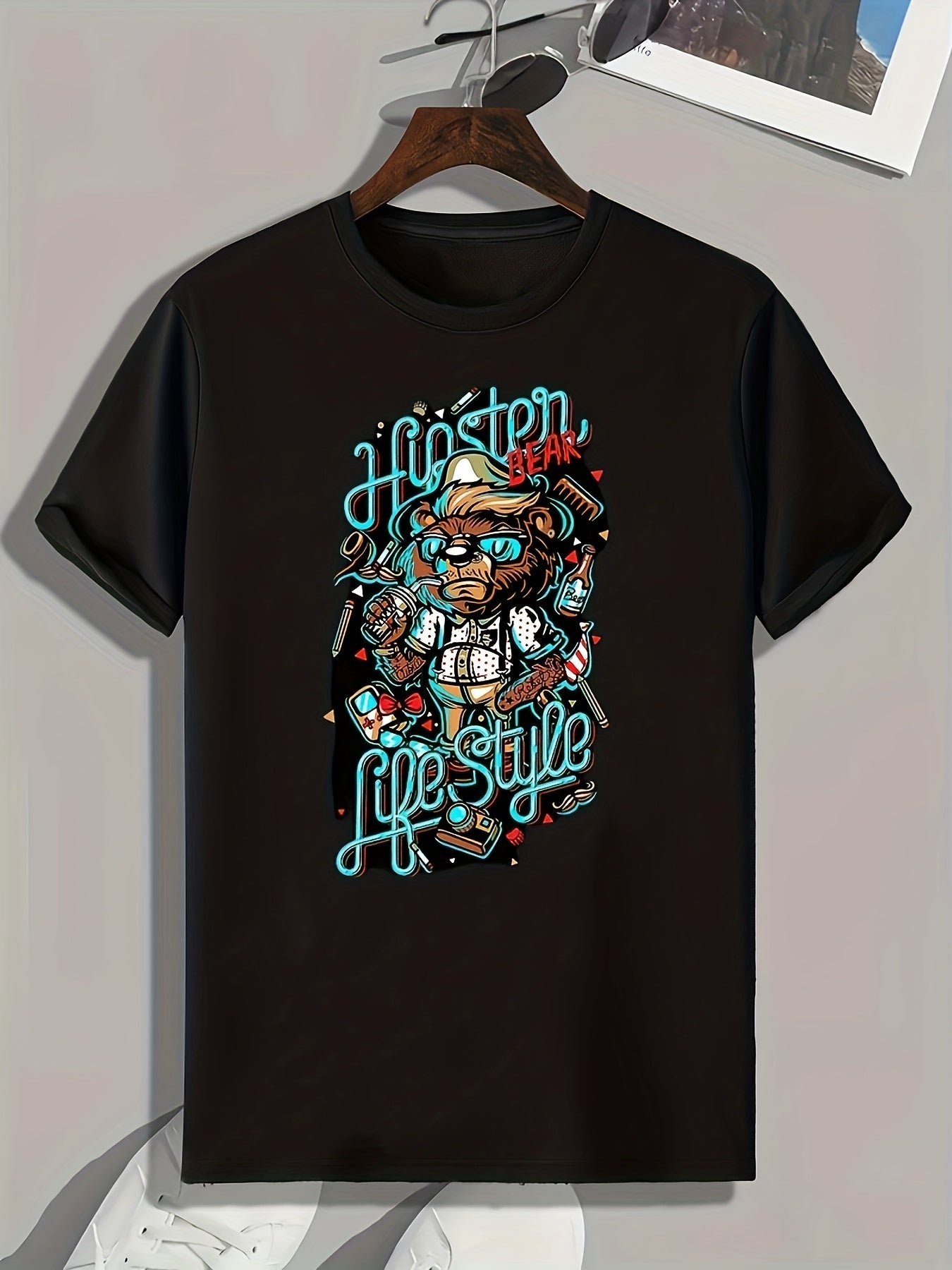 Bear Life Style Print Men's Graphic T shirt Casual Comfy Tees For Summer