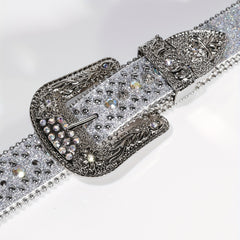 Punk Style Wide Leather Belt with Flower Alloy