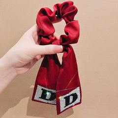 Rhinestone Bowknot Hairband Long Silk Scarf Hair Ring