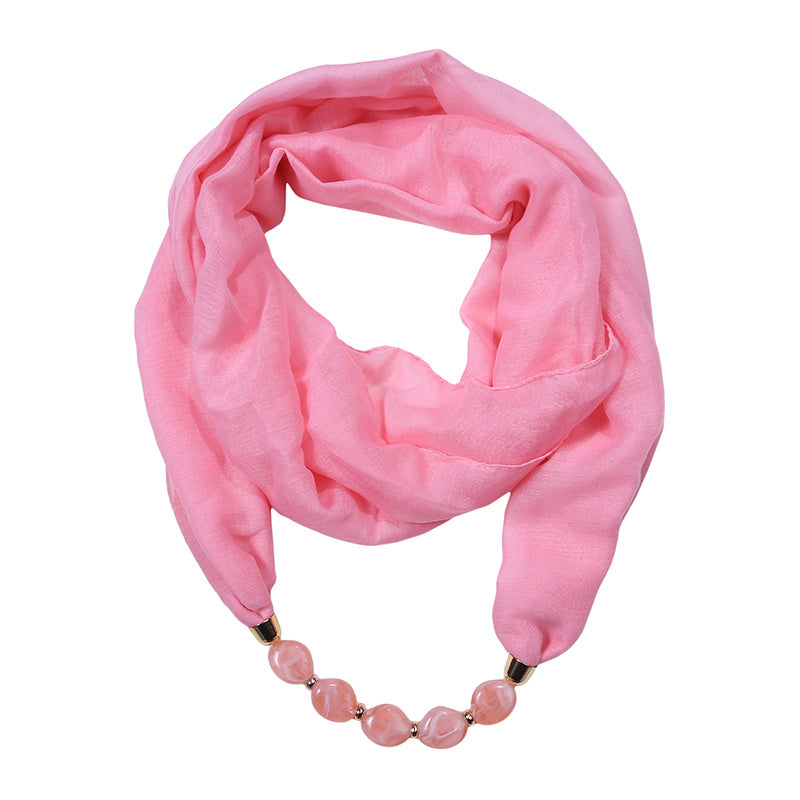 Soft Cotton Linen Scarf Necklace Pendant Solid Bead Scarf