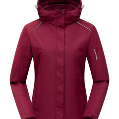 Women's 3 in 1 Hooded Jacket Set Waterproof Windproof Fleece for Outdoor