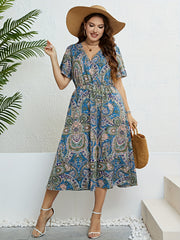  Boho Paisley Print Flare Sleeve Dress