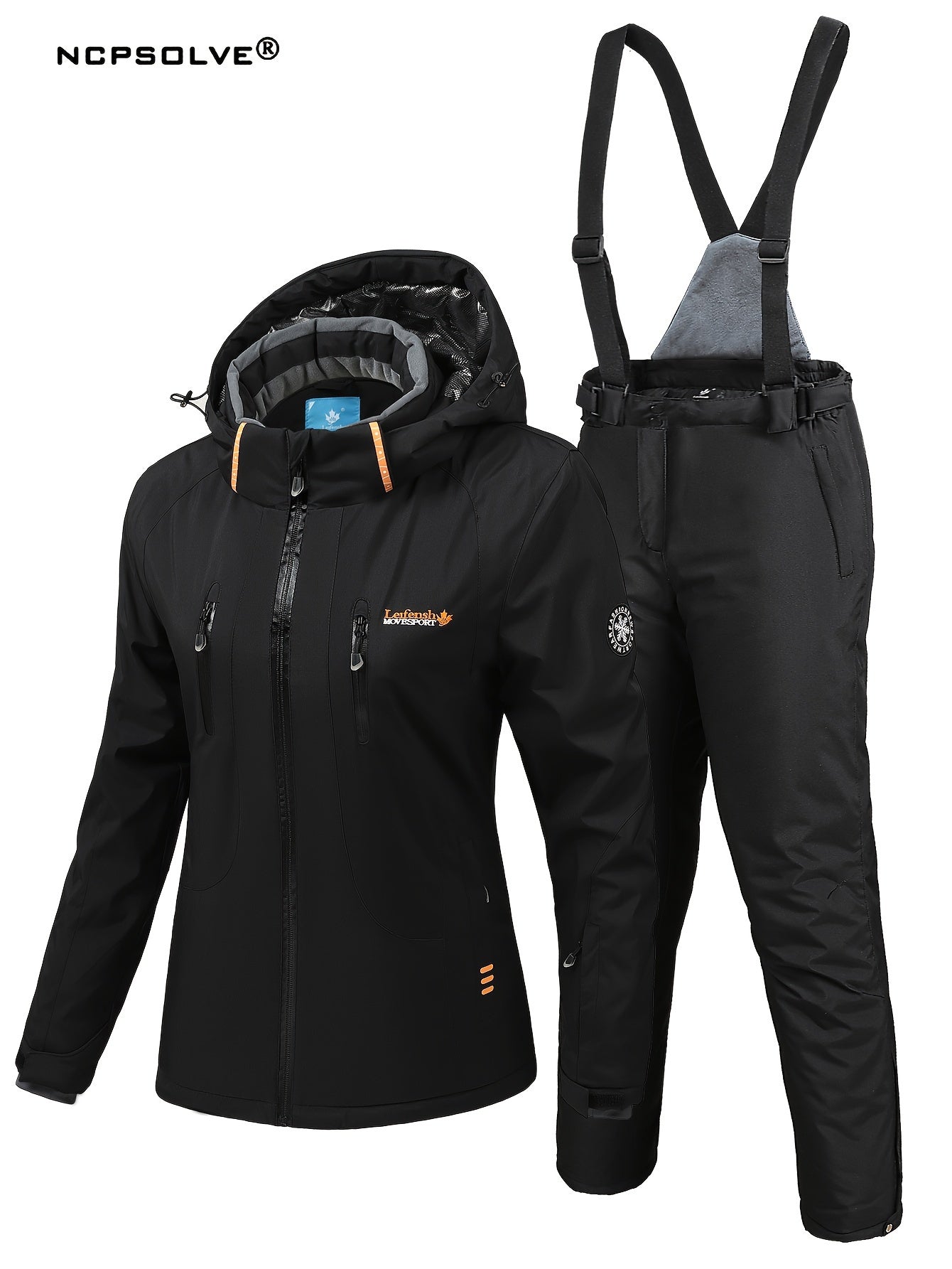 2Pcs Women's Ski Set Hooded Jacket & Suspender Trouser