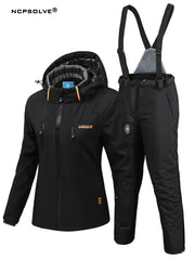 2Pcs Women's Ski Set Hooded Jacket & Suspender Trouser
