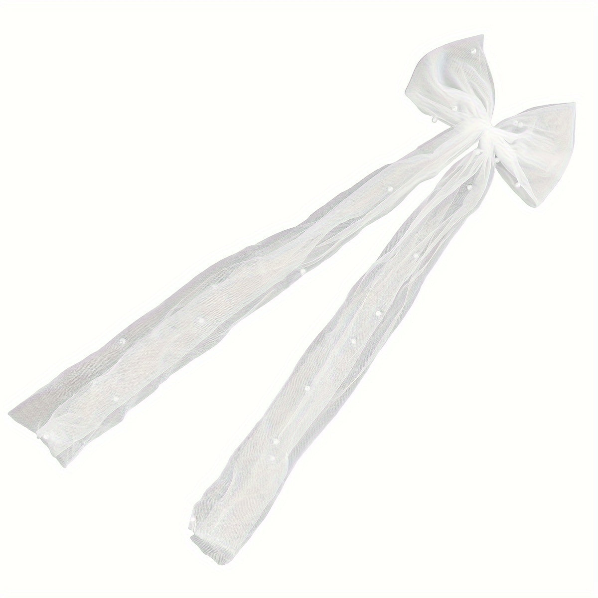 Bridal Bow Veil Hair Clip with Pearls Large Lace Barrette