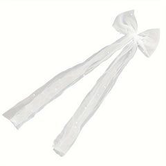 Bridal Bow Veil Hair Clip with Pearls Large Lace Barrette