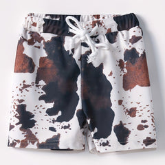 Boys Swim Trunks Cow Pattern Print Elastic Waist Beach Pants
