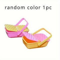 Dollhouse T-Shaped Picnic Basket Yellow/Pink Plastic Shopping Basket 1pc