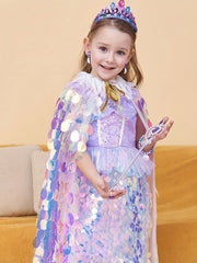 Girls Princess Cape Sequin Glitter Party Prop Kids Halloween Cloak Crown Cosplay
