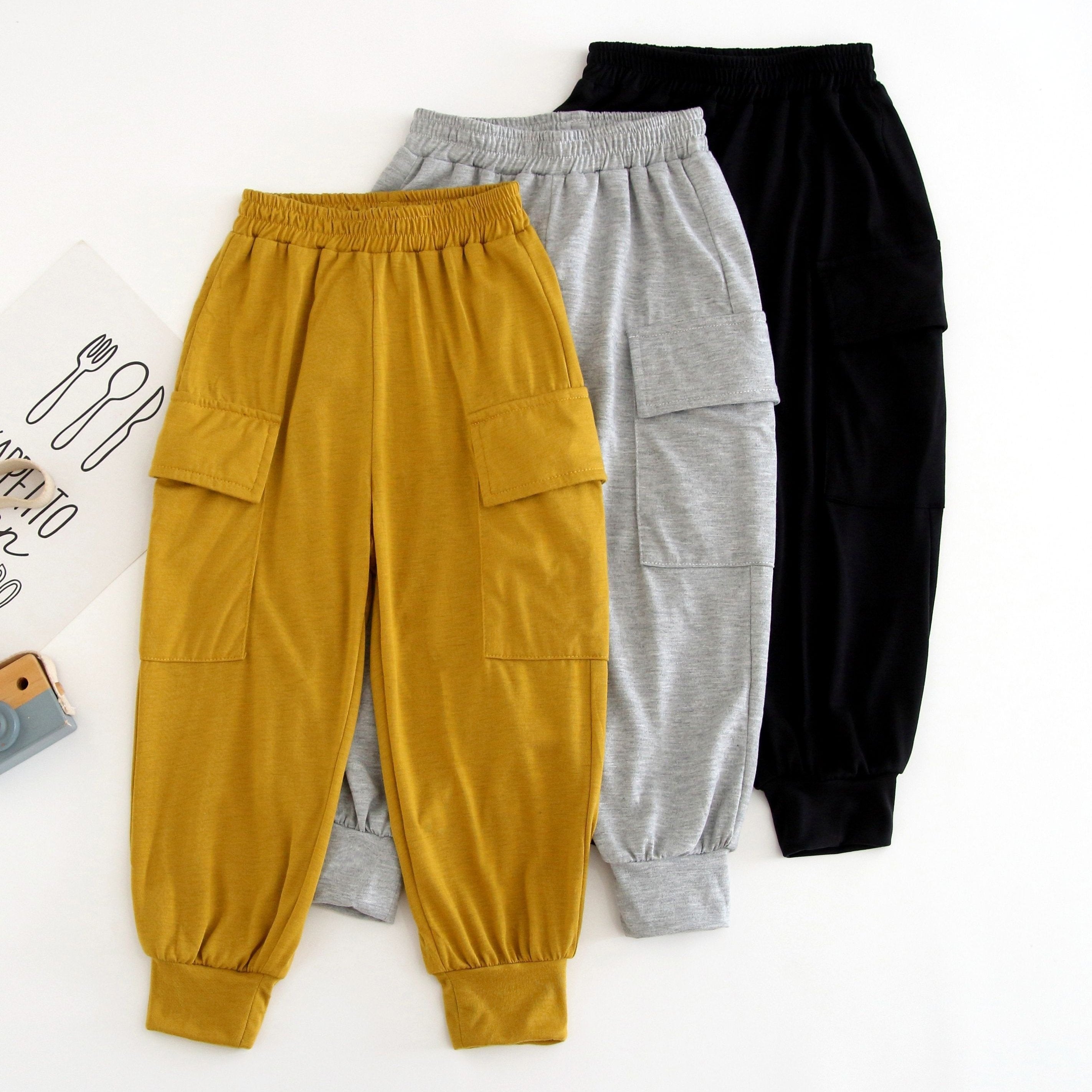 3pcs Boy's Casual Sweatpants Comfy Solid Trousers With Pockets