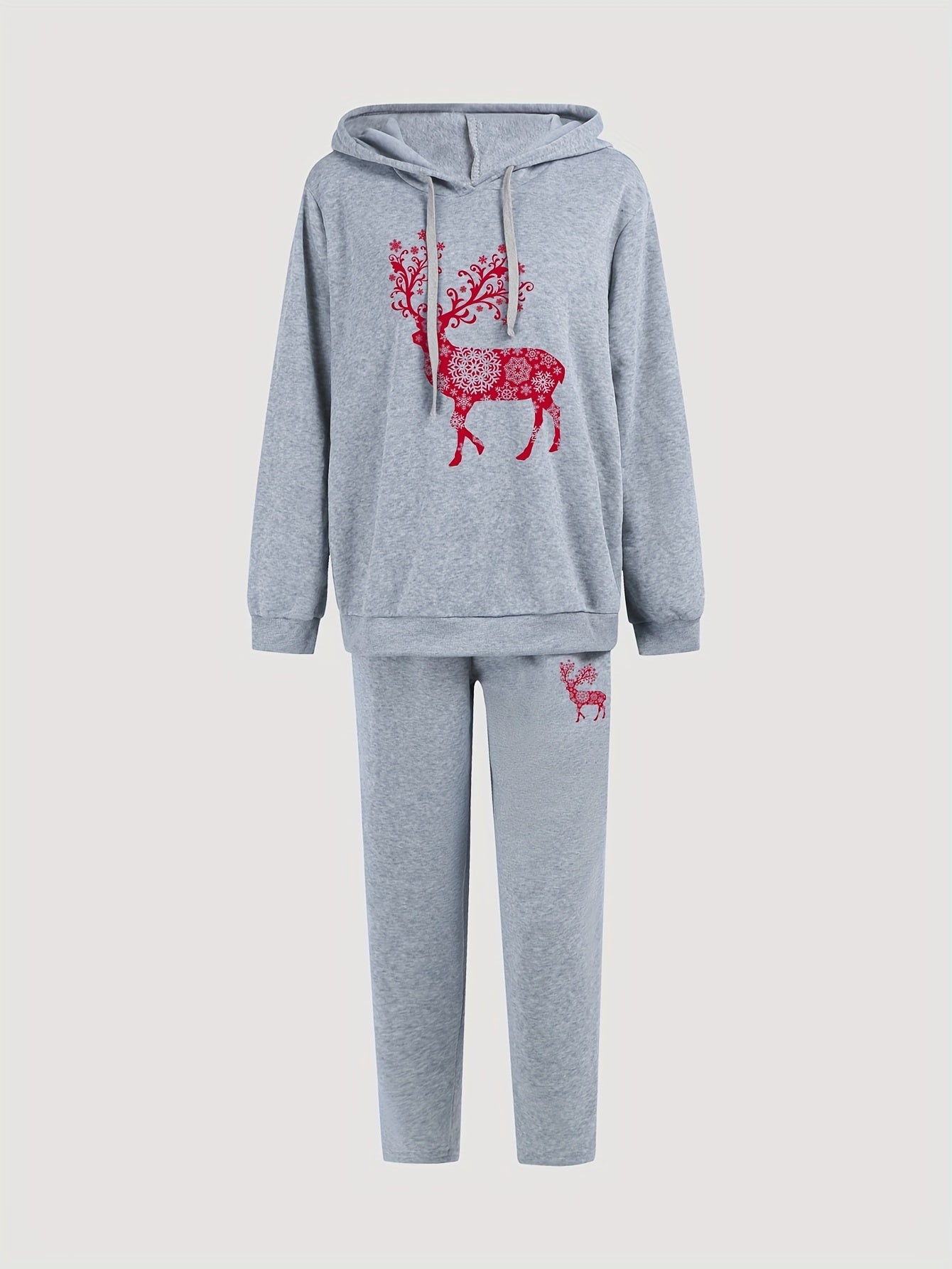  Reindeer Print Hoodie & Sweatpants Set