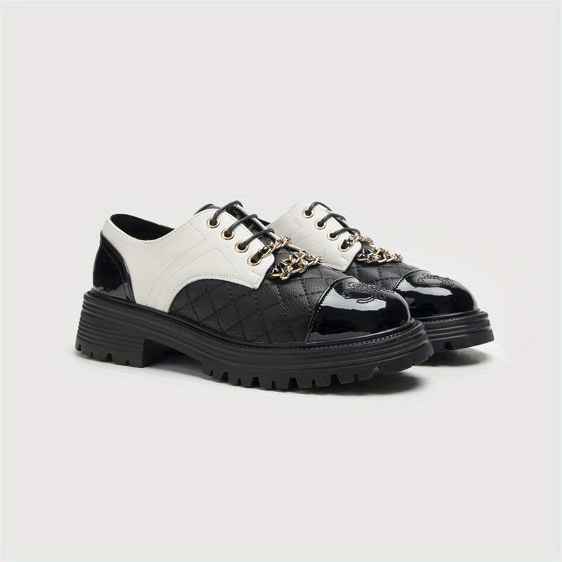 British Style Platform Oxfords Plaid Embroidered Lace Up Shoes