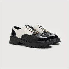 British Style Platform Oxfords Plaid Embroidered Lace Up Shoes