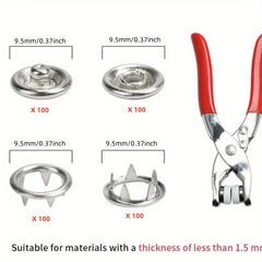 Button Mounting Tool Set Metal Pliers No Sew Fasteners Studs