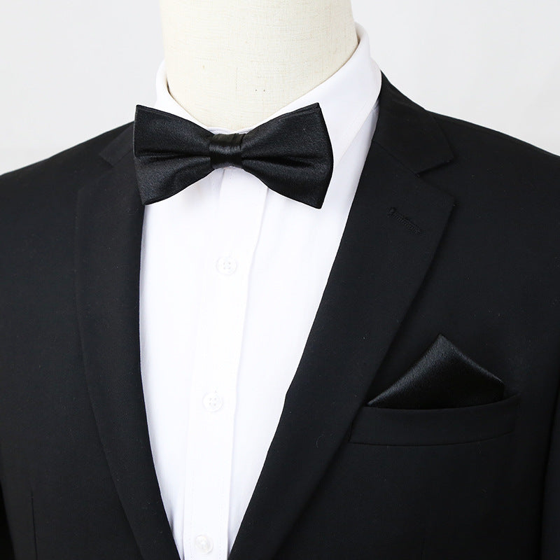 2pcs Bow Tie Pocket Square Set Men's Business Casual Dress Accessories