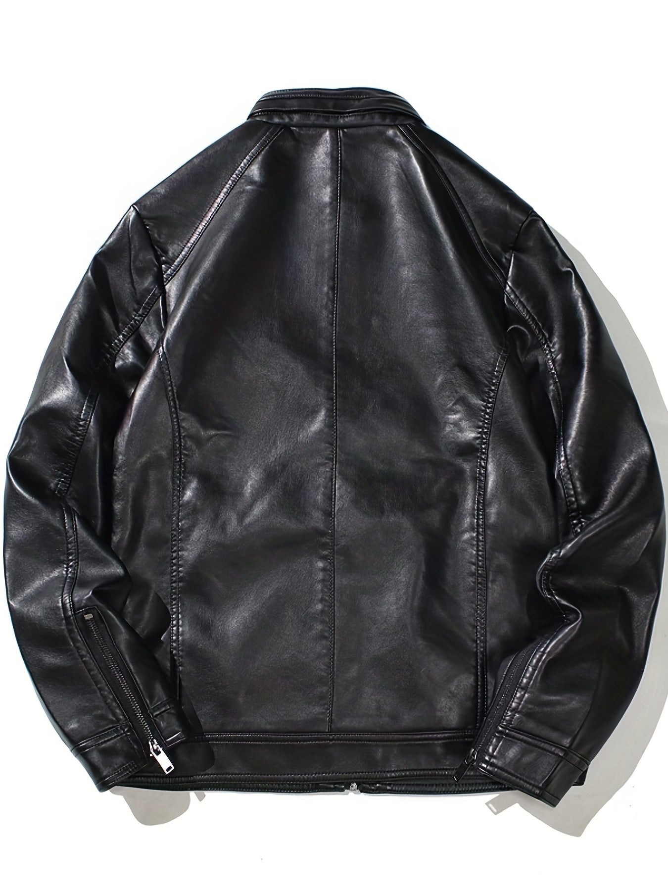 Men's PU Leather Motorcycle Jacket Stand Collar Zipper Closure
