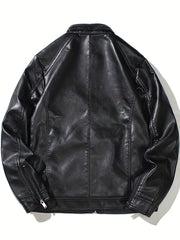 Men's PU Leather Motorcycle Jacket Stand Collar Zipper Closure